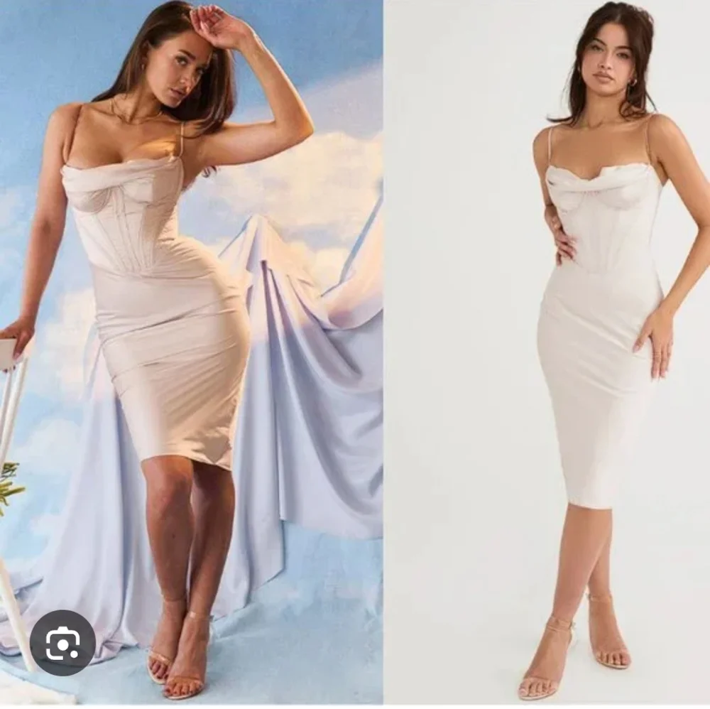 Elegant Blush Slip Midi Dress with Corset Bodice - Picture 2 of 3